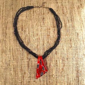 Fire-Blown Art Glass Pendant Necklace Red